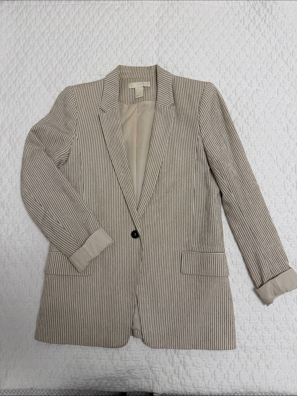 H&M Cream and Black Pinstripe Blazer